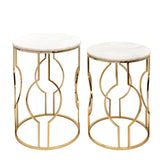 Glam Set of 2 -  Metal/marble Round Tables, Gold