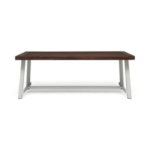 Noble House Carlisle Outdoor Eight Seater Iron Dining Table, Dark Brown and White Finish
