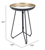 Zuo Modern Foley Glass, Steel Modern Commercial Grade Accent Table Gold, Black Glass, Steel