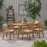 Noble House Alondra Outdoor 6 Seater Acacia Wood Dining Set, Teak Finish and Cream