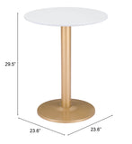 Zuo Modern Alto MDF, Steel Modern Commercial Grade Bistro Table White, Gold MDF, Steel