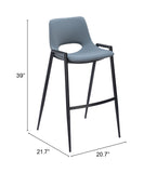 English Elm EE2703 100% Polyurethane, Plywood, Steel Modern Commercial Grade Bar Chair Set - Set of 2 Gray, Black 100% Polyurethane, Plywood, Steel