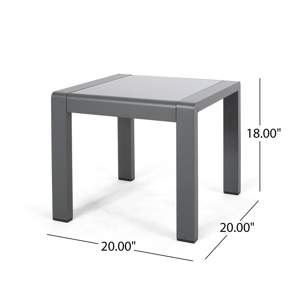 Cape Coral Outdoor Aluminum Side Table, Matte Gray and Gray Finish Noble House