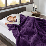 Heated Microlight to Berber Casual 100% Polyester Solid Microlight to Berber Heated Blanket in Purple