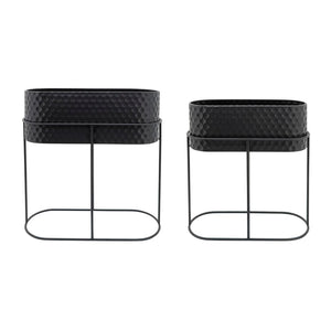 Sagebrook Home Contemporary Metal, Set of 2 -  20/24" Oval Planters, Black 16425 Black Metal