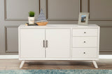 Alpine Furniture Flynn Sideboard, White 966-W-64 White Mahogany Solids & Okoume Veneer 58 x 19 x 30