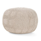 Yuny Handcrafted Modern Fabric Pouf, Ivory Noble House