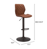 Zuo Modern Seth 100% Polyurethane, Plywood, Steel Modern Commercial Grade Barstool Vintage Brown, Dark Bronze 100% Polyurethane, Plywood, Steel