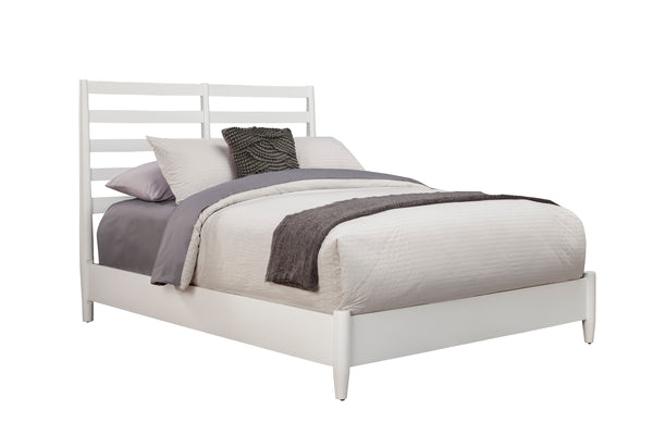 Alpine Furniture Flynn Retro Queen Bed, w/ Slat Back Headboard, White 1066-W-21Q White Mahogany Solids & Okoume Veneer 64.5 x 86 x 52