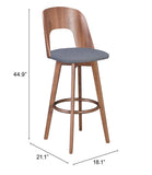 Zuo Modern Anton 100% Polyester, MDF, Rubberwood Scandinavian Commercial Grade Barstool Set - Set of 2 Walnut, Dark Gray 100% Polyester, MDF, Rubberwood