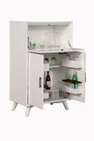 Alpine Furniture Flynn Large Bar Cabinet w/Drop Down Tray, White 966-W-16 White Mahogany Solids & Okoume Veneer 32 x 19 x 51