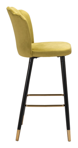 Zuo Modern Zinclair 100% Polyester, Plywood, Steel Modern Commercial Grade Barstool Yellow, Black, Gold 100% Polyester, Plywood, Steel