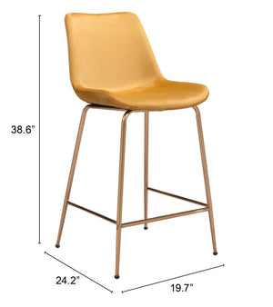 Zuo Modern Tony 100% Polyester, Plywood, Steel Modern Commercial Grade Counter Stool Yellow, Gold 100% Polyester, Plywood, Steel