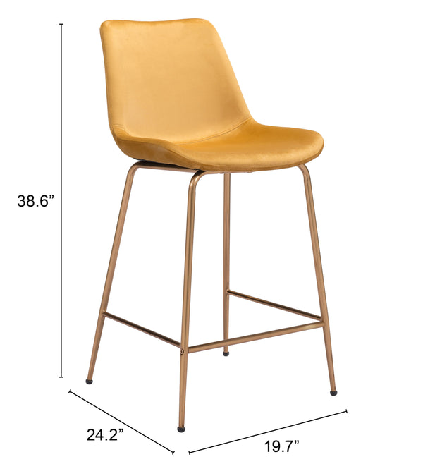 Zuo Modern Tony 100% Polyester, Plywood, Steel Modern Commercial Grade Counter Stool Yellow, Gold 100% Polyester, Plywood, Steel