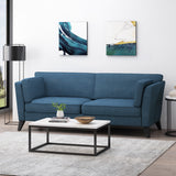 Bryford Contemporary 3 Seater Fabric Sofa, Navy Blue and Dark Brown Noble House