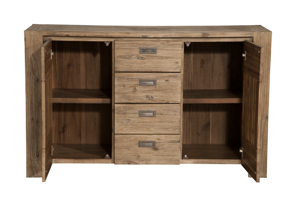 Alpine Furniture Seashore Sideboard, Antique Natural 8868-06 Sandblasted Antique Natural Acacia Solids and Acacia Veneer 58 x 18 x 35.5