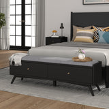 Alpine Furniture Flynn Bench, White 966BLK-12 Black Mahogany Solids & Okoume Veneer 59 x 15 x 18.5