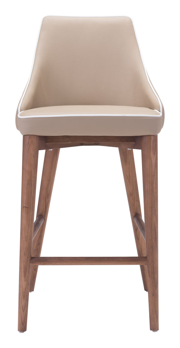 Zuo Modern Moor 100% Polyurethane, Plywood, Birch Wood Mid Century Commercial Grade Counter Stool Beige, Brown 100% Polyurethane, Plywood, Birch Wood