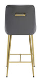 Zuo Modern Madelaine 100% Polyurethane, Plywood, Steel Modern Commercial Grade Counter Stool Gray, Gold 100% Polyurethane, Plywood, Steel