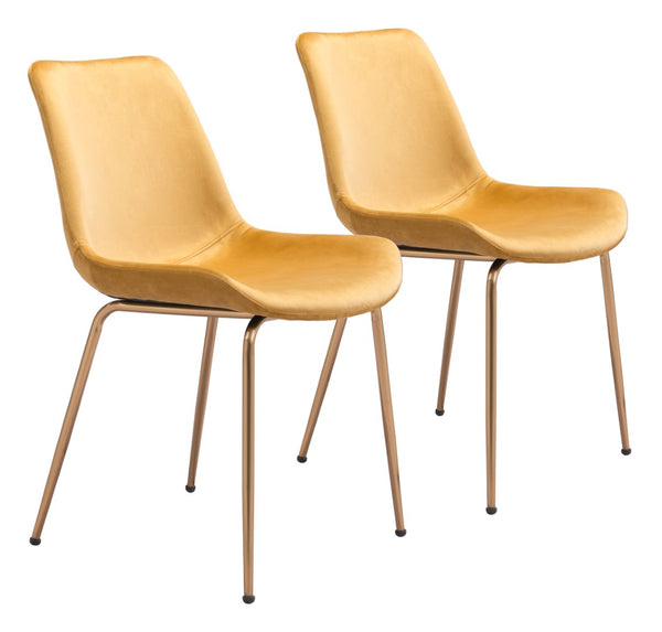 Zuo Modern Tony 100% Polyester, Plywood, Steel Modern Commercial Grade Dining Chair Set - Set of 2 Yellow, Gold 100% Polyester, Plywood, Steel