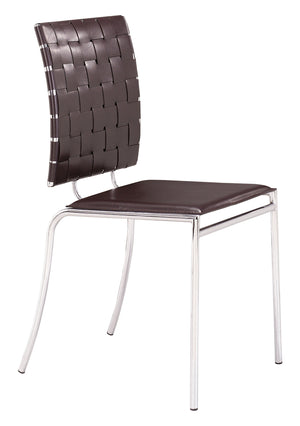 English Elm EE2959 100% Polyurethane, Steel Modern Commercial Grade Dining Chair Set - Set of 4 Espresso, Chrome 100% Polyurethane, Steel