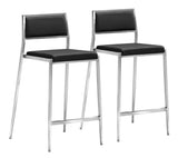 Zuo Modern Dolemite 100% Polyurethane, Plywood, Stainless Steel Modern Commercial Grade Counter Stool Set - Set of 2 Black, Silver 100% Polyurethane, Plywood, Stainless Steel