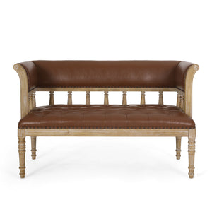 Loyning Traditional Upholstered Tufted Loveseat, Cognac Brown and Natural Noble House