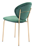 English Elm EE2687 100% Polyester, Plywood, Steel Modern Commercial Grade Dining Chair Set - Set of 2 Green, Gold 100% Polyester, Plywood, Steel