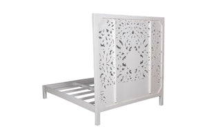 Porter Designs Bali Solid Hand Carved Wood Queen Vintage Bed White 04-196-14-CBD-KIT