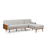 Fluhr Mid-Century Modern Fabric Chaise Sectional, Beige and Dark Walnut Noble House