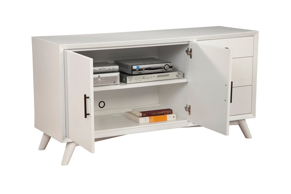 Alpine Furniture Flynn Sideboard, White 966-W-64 White Mahogany Solids & Okoume Veneer 58 x 19 x 30