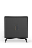 Alpine Furniture Flynn Small Bar Cabinet, Black 966BLK-17 Black Mahogany Solids & Veneer 32 x 19 x 36