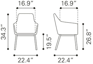 Zuo Modern Adage 100% Polyester, Plywood, Steel Modern Commercial Grade Dining Chair Set - Set of 2 Gray, Black 100% Polyester, Plywood, Steel