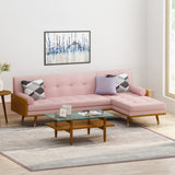 Fluhr Mid-Century Modern Fabric Chaise Sectional, Light Blush and Dark Walnut Noble House