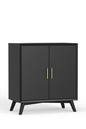 Alpine Furniture Flynn Small Bar Cabinet, Black 966BLK-17 Black Mahogany Solids & Veneer 32 x 19 x 36
