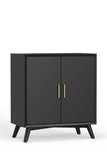 Alpine Furniture Flynn Small Bar Cabinet, Black 966BLK-17 Black Mahogany Solids & Veneer 32 x 19 x 36