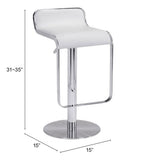 Zuo Modern Equino 100% Polyurethane, Plywood, Steel Modern Commercial Grade Barstool White, Chrome 100% Polyurethane, Plywood, Steel