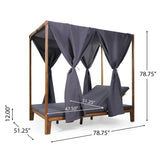Noble House Kinzie Outdoor 2 Seater Adjustable Acacia Wood Daybed with Curtains, Teak and Dark Gray