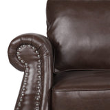 Noble House Lawton Contemporary Faux Leather Loveseat with Nailhead Trim, Dark Brown