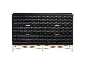 Black Pearl Dresser - Contemporary 7-Drawer Storage with Textured Fronts & Gold Accents for Elegance