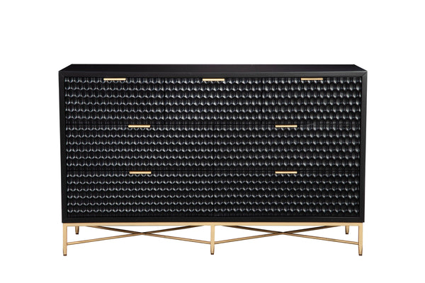 Black Pearl Dresser - Contemporary 7-Drawer Storage with Textured Fronts & Gold Accents for Elegance