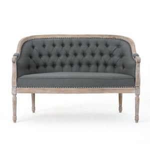 Faye Traditional Fabric Tufted Upholstered Loveseat, Dark Gray and Antique Noble House