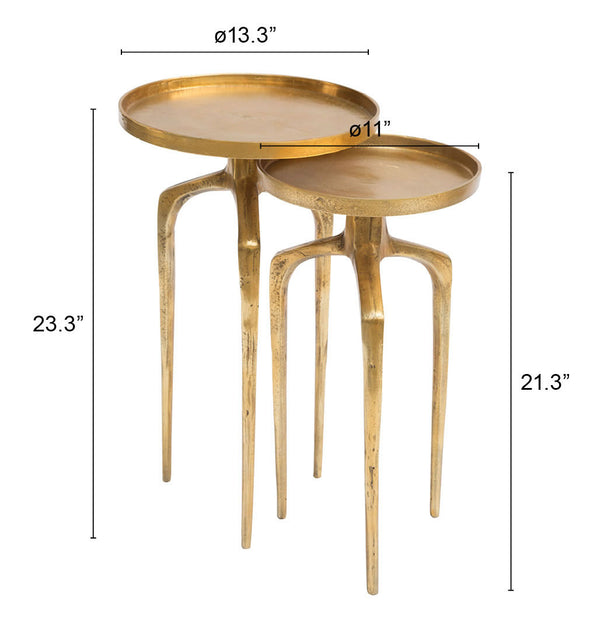 Zuo Modern Set Aluminum Modern Commercial Grade Accent Table Set Antique Gold Aluminum