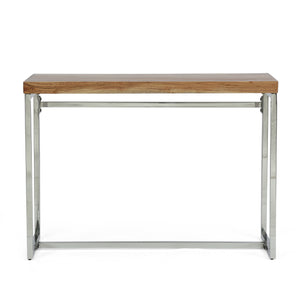 Berea Rustic Glam Handmade Acacia Wood Console Desk, Natural and Silver Noble House