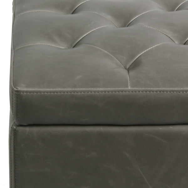 Julian Stylish Rectangular Bonded Leather Storage Ottoman with Biscuit Tufting for Home Organization