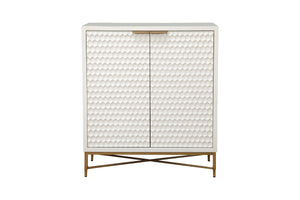 White Pearl Bar Cabinet – Contemporary Mahogany Design with Gold Accents & Ample Storage for Entertaining