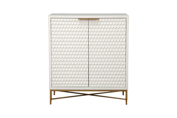 White Pearl Bar Cabinet – Contemporary Mahogany Design with Gold Accents & Ample Storage for Entertaining