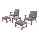 Temecula Outdoor Mid-Century Modern Acacia Wood 2 Seater Chat Set with Ottomans