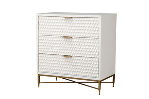 White Pearl 3 Drawer Chest - Contemporary Design with Textured Fronts & Gold Accents for Elegance