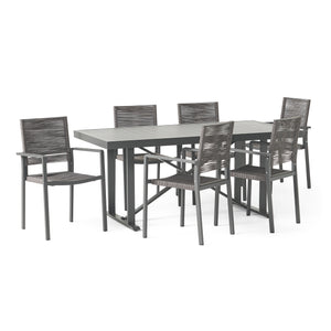 Noble House Boyette Outdoor Modern Industrial Aluminum 7 Piece Dining Set with Rope Seating, Gray and Dark Gray
